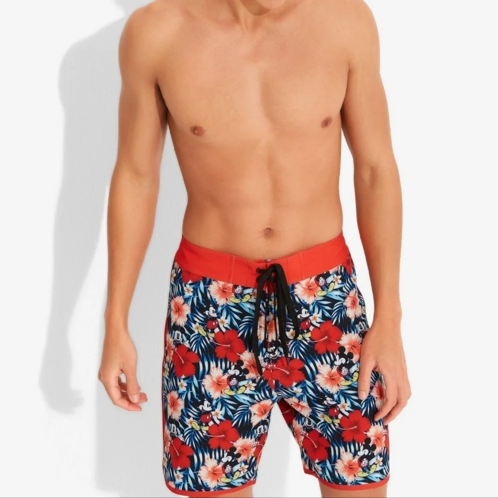 Disney Mickey Mouse Hibiscus Print Swim Trunks
